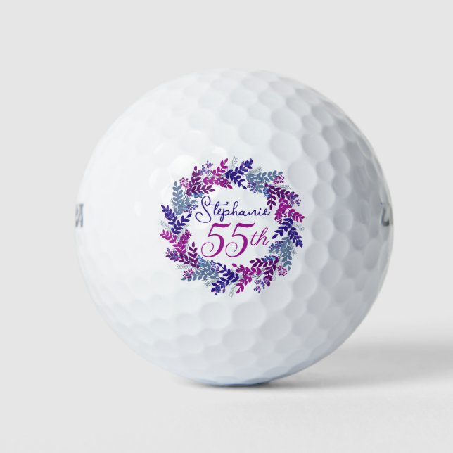 Pelotas De Golf Elegante guirnalda rosada púrpura 55º cumpleaños (Anverso)