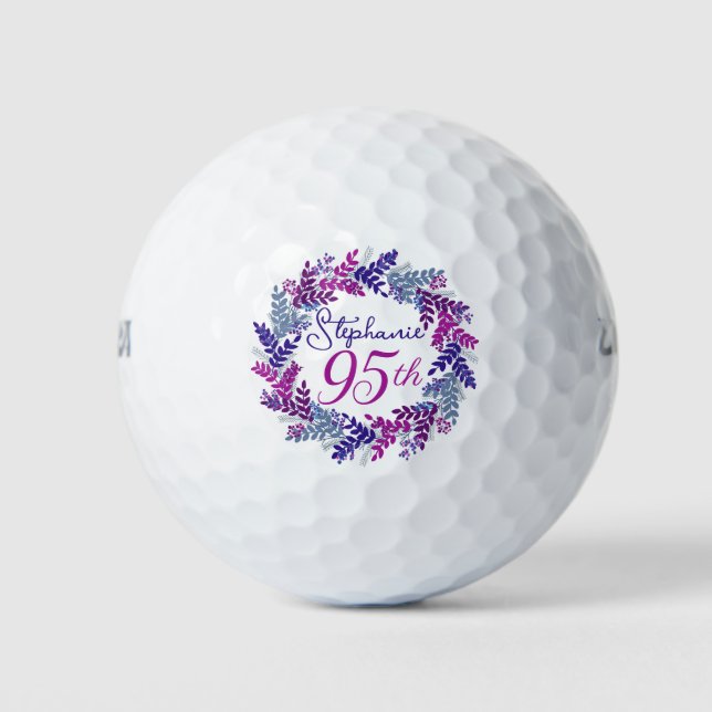 Pelotas De Golf Elegante guirnalda rosada púrpura 95º cumpleaños (Anverso)