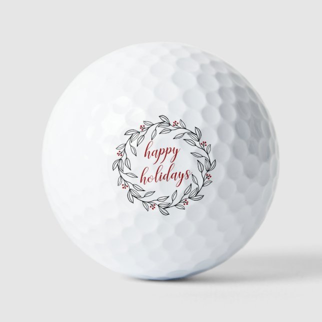 Pelotas De Golf Elegante Holly Wreath Felices Fiestas (Anverso)