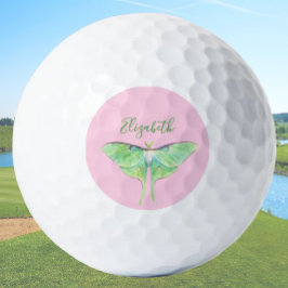 Pelotas De Golf Elegante Luna Verde Luna Moth Nombre personalizado