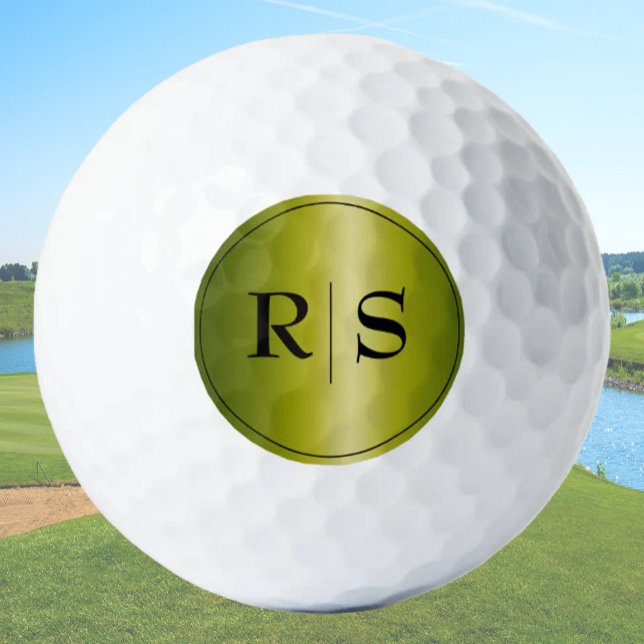 Pelotas De Golf Elegante Moderno Dorado y Negro Monogramado  (Subido por el creador)