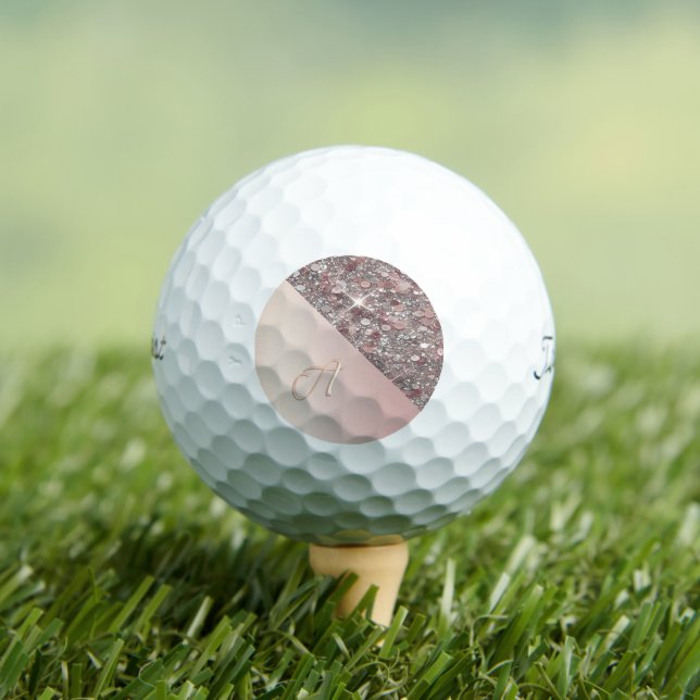 Pelotas De Golf Elegante Monograma de Oro Rosa  (Camiseta in situ)