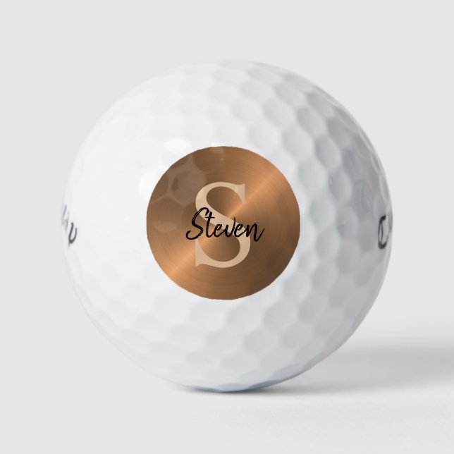 Pelotas De Golf Elegante Monograma metálico de bronce (Anverso)