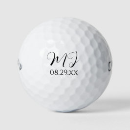 Pelotas De Golf Elegante Monograma Personalizado en Blanco y Negro