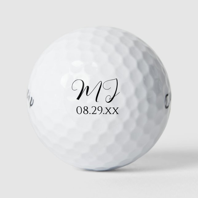 Pelotas De Golf Elegante Monograma Personalizado en Blanco y Negro (Anverso)