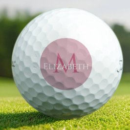 Pelotas De Golf Elegante Monograma Personalizado Rosa Moderno