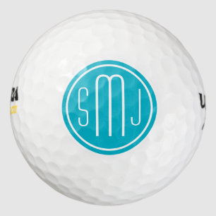 Pelotas De Golf Elegante Monograma personalizado y marco azul Scub