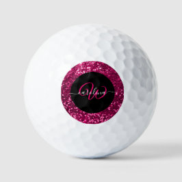 Pelotas De Golf Elegante monograma purpurina rosa nombre negro