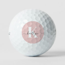 Pelotas De Golf Elegante Monograma Rubor con guión gris rosado