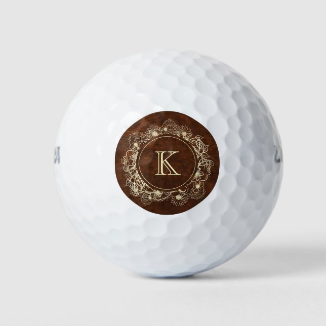 Pelotas De Golf Elegante Monograma Rústico Personalizado (Anverso)