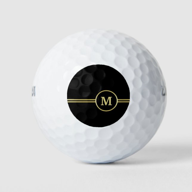 Pelotas De Golf Elegante oro Monograma personalizado sobre negro (Anverso)