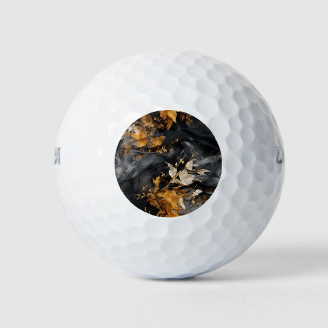 Pelotas De Golf Elegante Patrón Repetidor Floral de Oro Blanco Bla (Anverso)