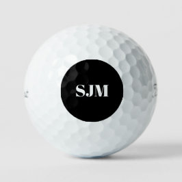 Pelotas De Golf Elegante personalizado negro con iniciales en mono