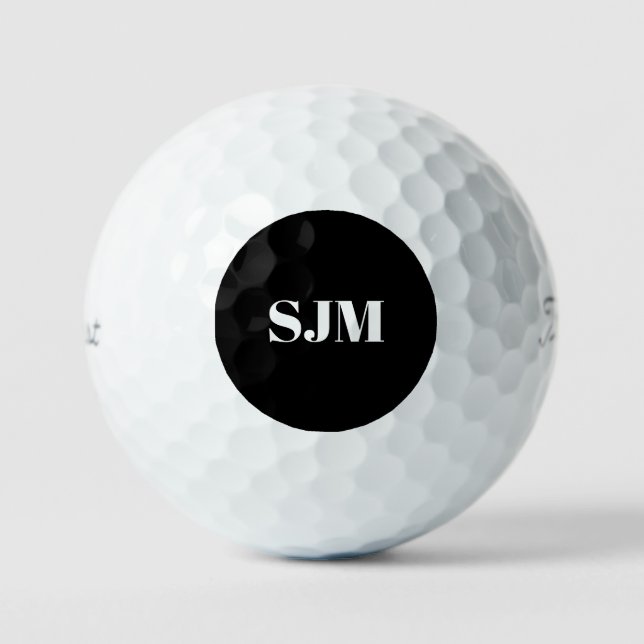 Pelotas De Golf Elegante personalizado negro con iniciales en mono (Anverso)
