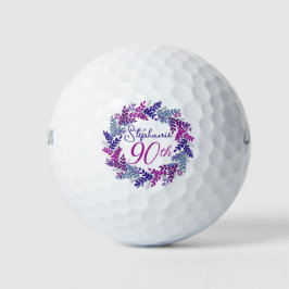 Pelotas De Golf Elegante rosa morado guirnalda 90 cumpleaños