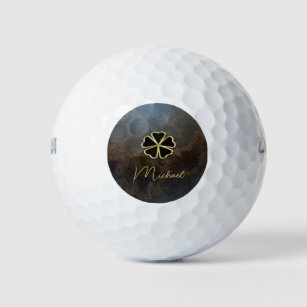 Pelotas De Golf Elegante Shamrock de oro, pinta de cuero de trébol