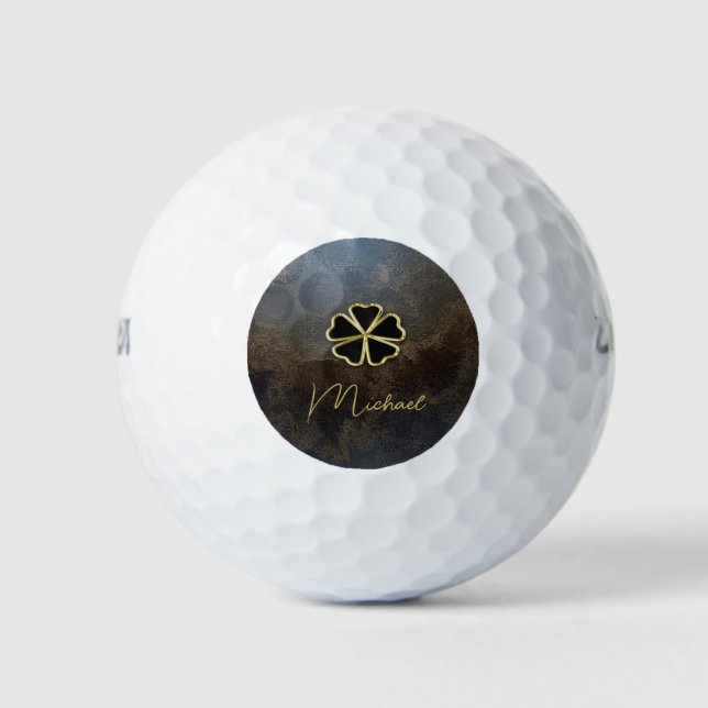 Pelotas De Golf Elegante Shamrock de oro, pinta de cuero de trébol (Anverso)
