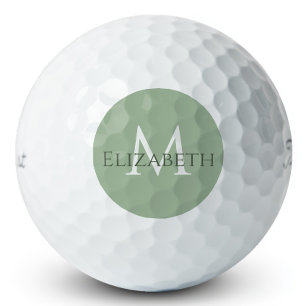 Pelotas De Golf Elegante Verde Salvia Monograma Personalizado Clás