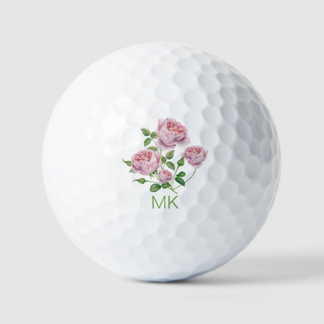 Pelotas De Golf Elegantes chicas Monogramadas de rosas rosas rosas (Anverso)
