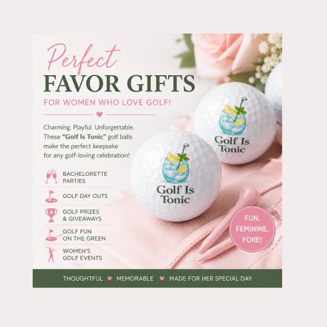 Pelotas de Golf Elegantes Cóctel Tónico de Golf (Perfect golf favors for women's golf events, prizes, bachelorette parties and fun days)