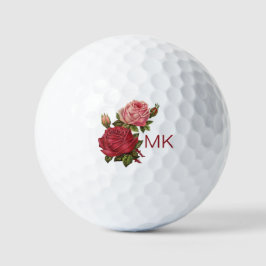Pelotas De Golf Elegantes damas Monogramadas de rosas rojas rosada