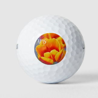 Pelotas De Golf Elegantes tulipanes amarillos y rojos con iniciale