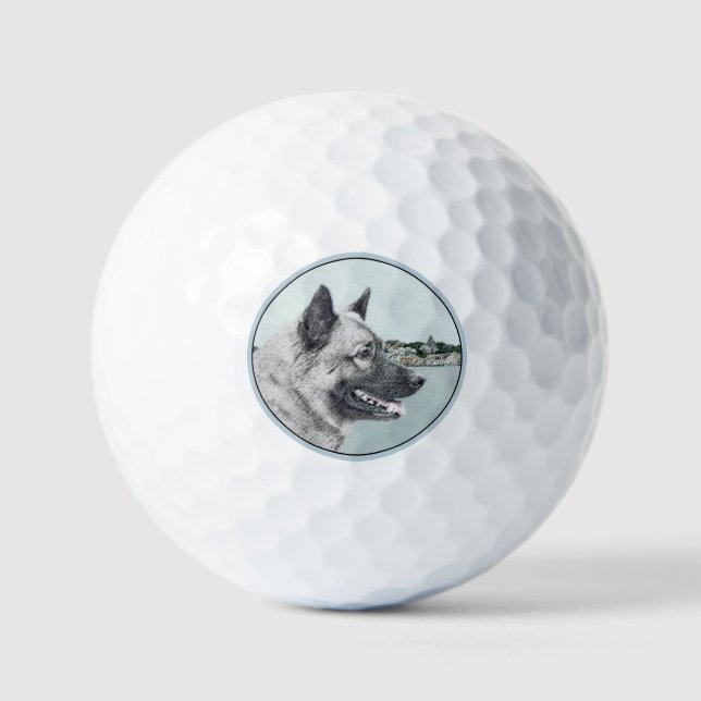 Pelotas De Golf Elkhound noruego en pintura de aldea - Arte de per (Anverso)