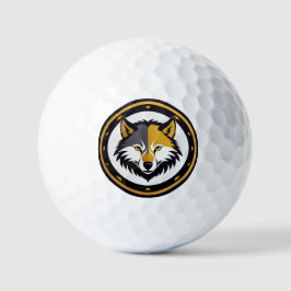 Pelotas De Golf Emblema de Lobo con Círculo Dorado