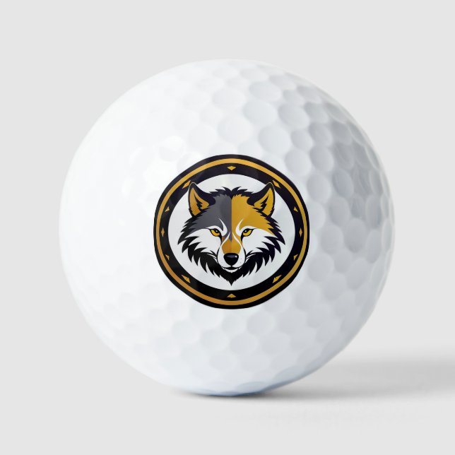 Pelotas De Golf Emblema de Lobo con Círculo Dorado (Anverso)