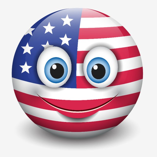 Pelotas De Golf Emoji americana pura (A cheerful emoji with a face, half covered in the American flag design.)