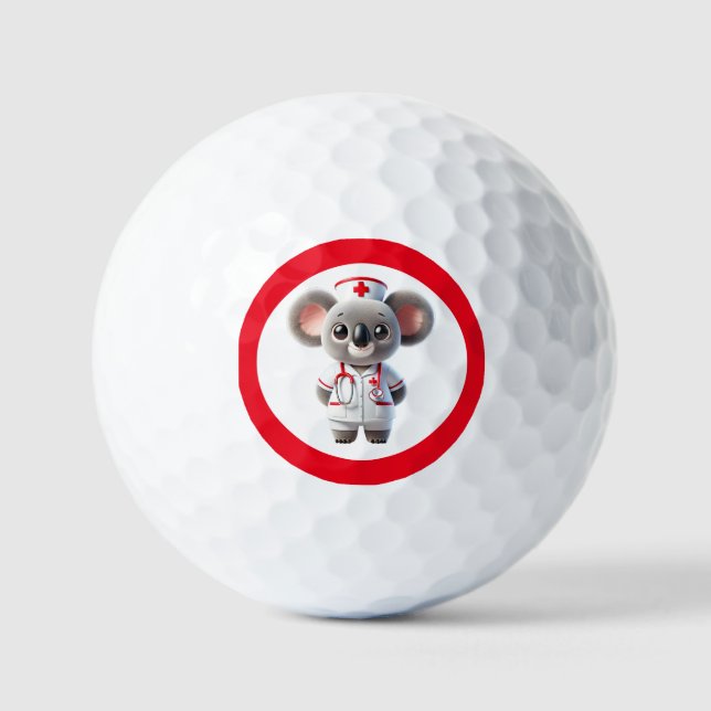 Pelotas De Golf Enfermera de osito de Koala con estetioscopio rojo (Anverso)