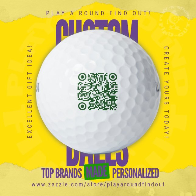 Pelotas De Golf Enlace de código QR escaneable para promoción de s (Custom Printed Brand Name Golf Balls By PlayARoundFindOut - Zazzle's premiere golf gift shop)