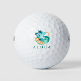 Pelotas De Golf Escena de la isla tropical de Aloha
