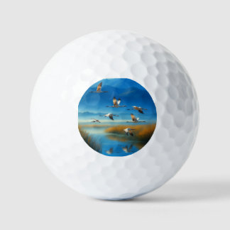 Pelotas De Golf Escena de lago en la naturaleza serena con grulla