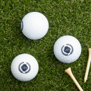 Pelotas De Golf Escudo de guirnalda azul de la marina, monograma