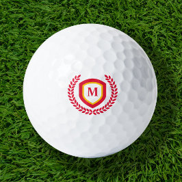 Pelotas De Golf Escudo del logotipo del Monograma Rojo y Oro