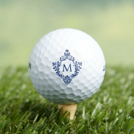 Pelotas De Golf Escudo Monograma Real Azul Vintage elegante inicia