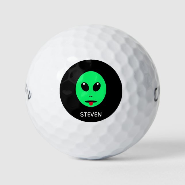 Pelotas De Golf Espacio divertido Alien Verde Negro Personalizado (Anverso)