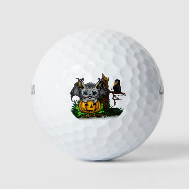 Pelotas De Golf Esperando Halloween , Cute Bat y Raven (Anverso)