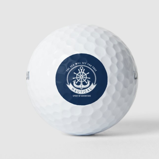 Pelotas De Golf Espíritu Náutico Ancla, Rueda, Azul Marino (Anverso)
