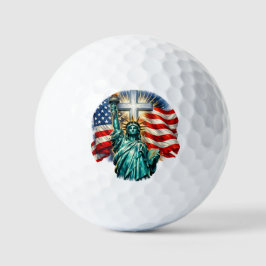 Pelotas De Golf Estatua de la Libertad con banderas y cruz
