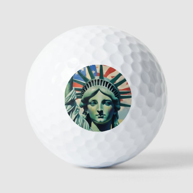 Pelotas De Golf Estatua de la Libertad y Bandera Estadounidense en (Anverso)
