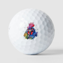 Pelotas De Golf Estilo de acuarela de pollo de gallo de campo