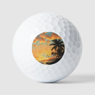 Pelotas De Golf Estilo vintage hawaiano viaje costa mar atardecer