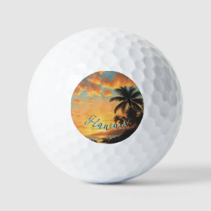 Pelotas De Golf Estilo vintage hawaiano viaje costa mar atardecer