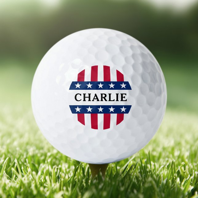Pelotas De Golf Estrellas y rayas azul rojo nombre blanco patrióti (Stars and stripes red blue white name patriotic golf balls)