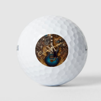 Pelotas De Golf Fantasy Steampunk Vintage Blue Guitar