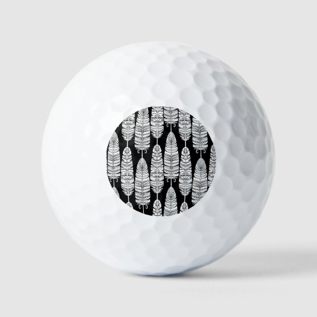Pelotas De Golf Feathers boho: patrón blanco y negro (Anverso)