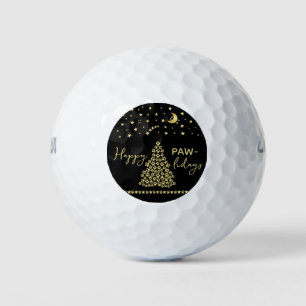 Pelotas De Golf Felices Pawlidays, árbol de navidad Gold brillante