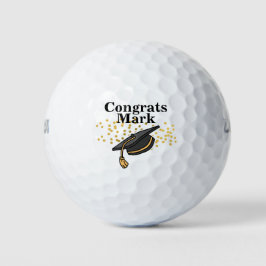 Pelotas De Golf Felicitaciones Graduación Negra y Oro con Nombre